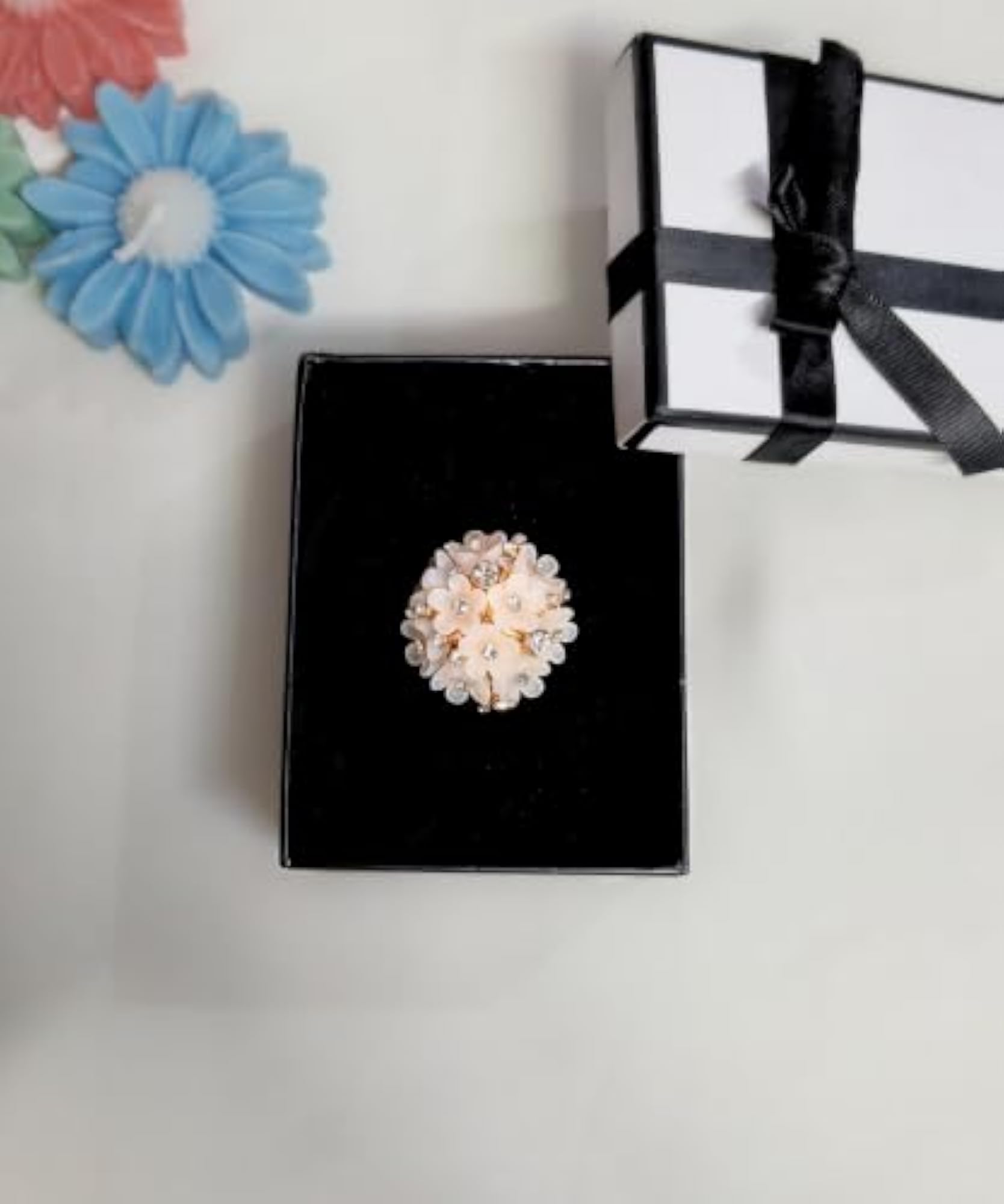 Ivory Bouquet Crystal Enamel White Ring